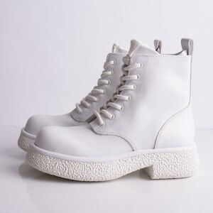 Zara Womens White Leather Chunky Ankle Boots EU 37 US 6.5 Combat 1116/810 NWT